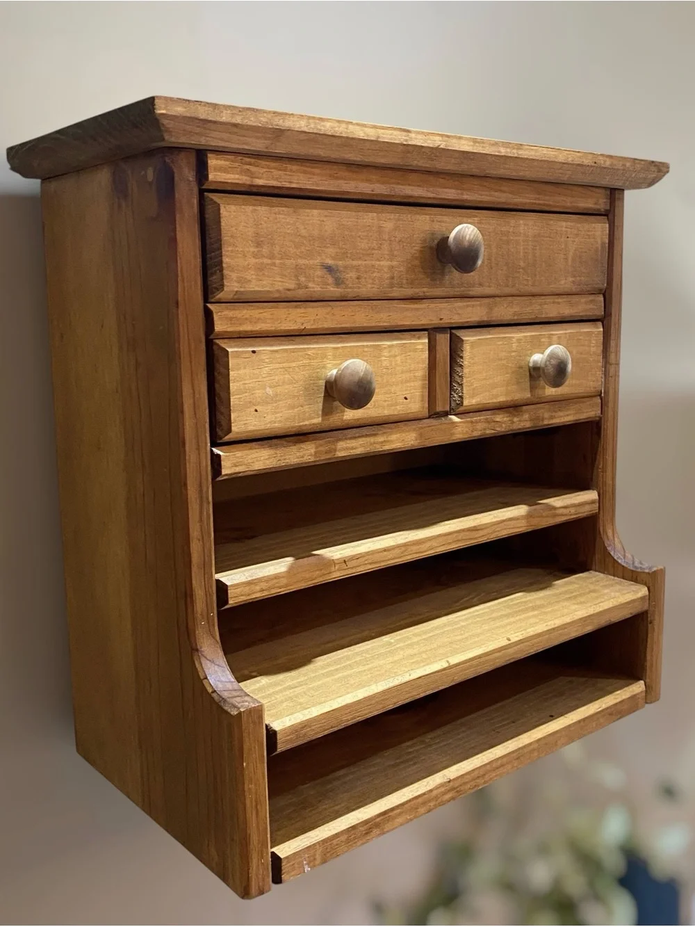 Vintage Wood Wall or Countertop Wood Storage Organizer Desk Kitchen Farmhouse